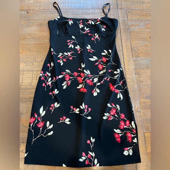 Red/Pink Floral Weathervane Black spaghetti Dress with slits - Picture 1 of 7